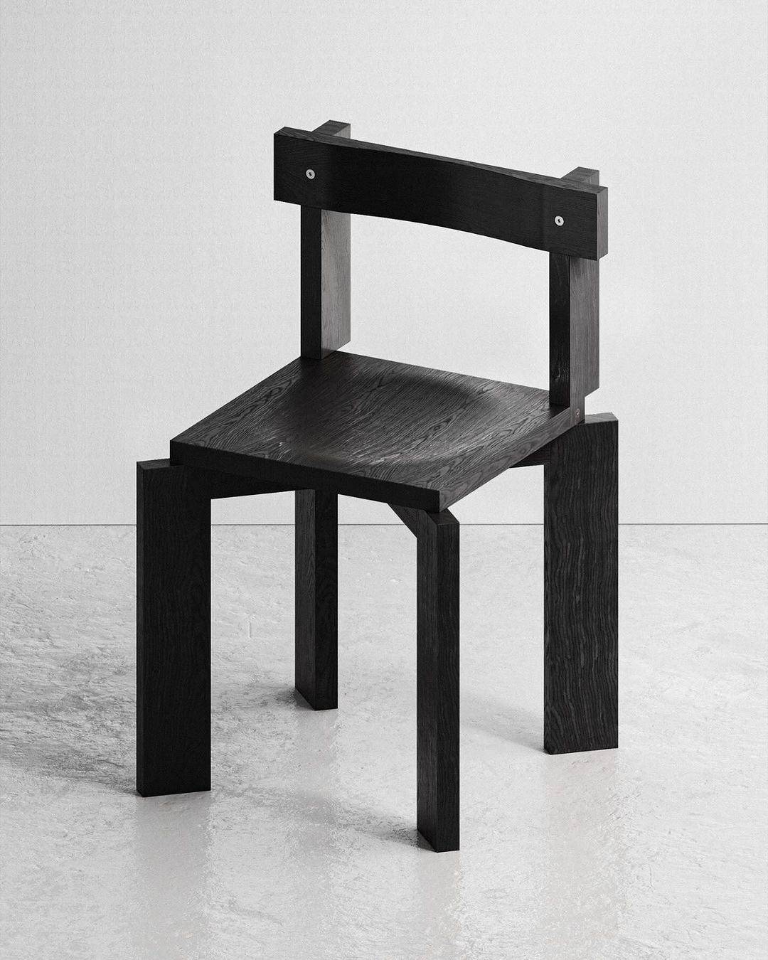 A minimalist construction of a wooden chair with an optical illusion