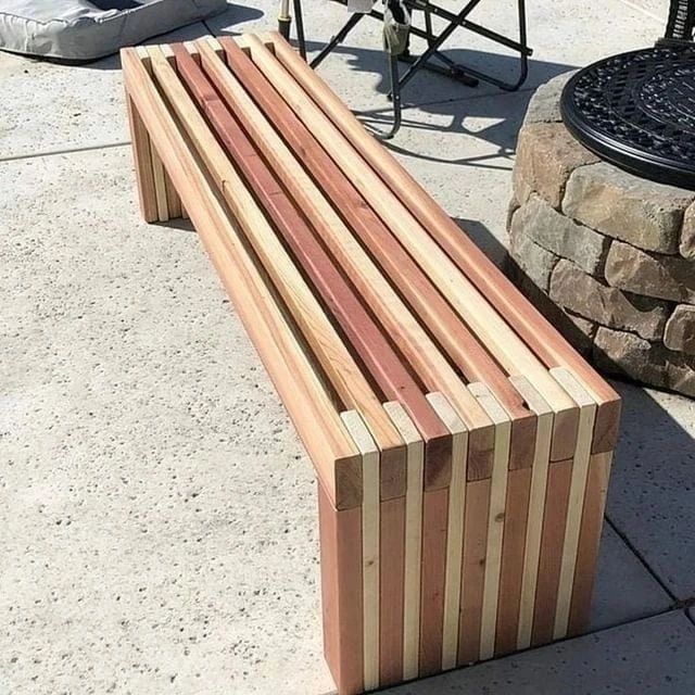 Unique Slatted Wooden Bench