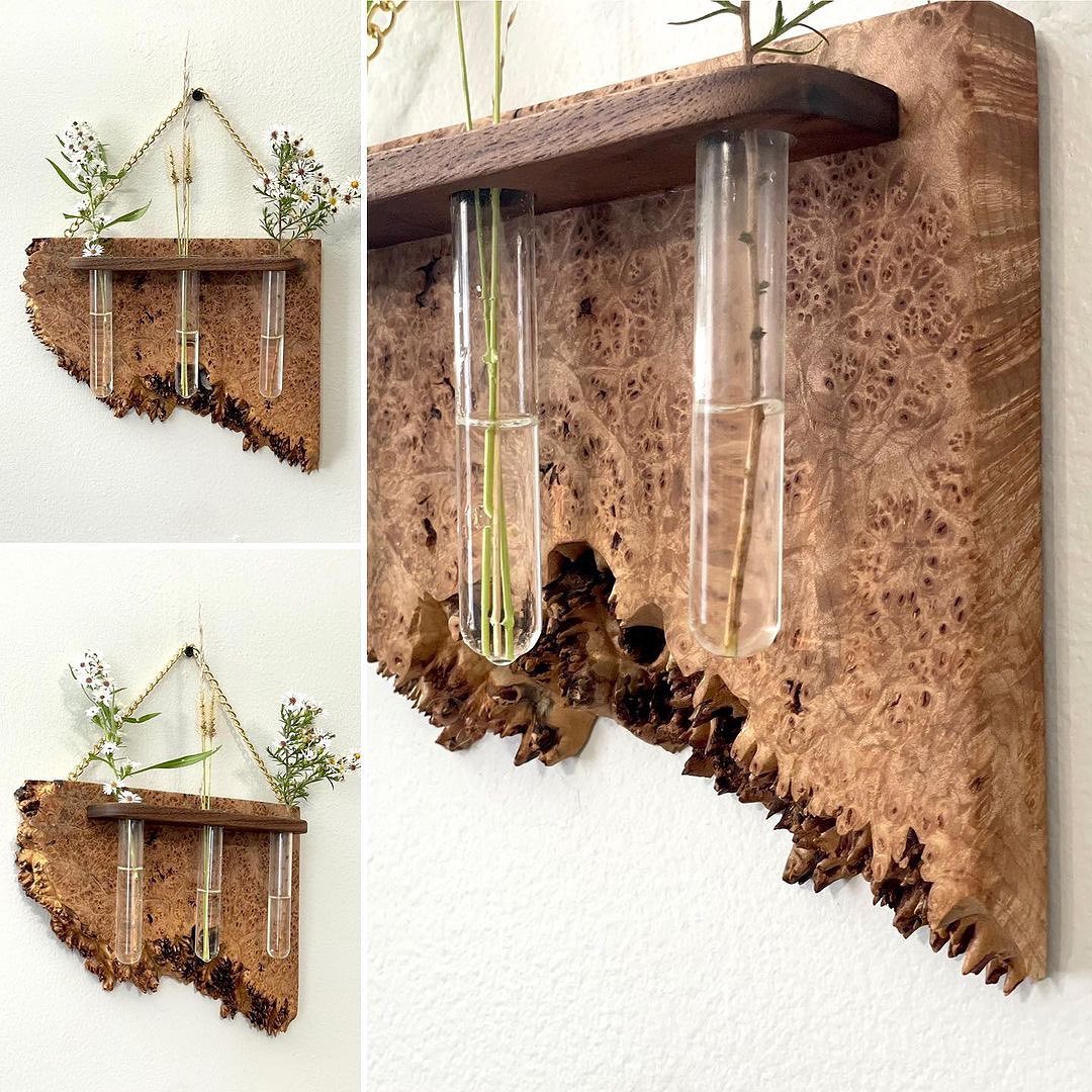 Handcrafted Wooden Wall Vase Display