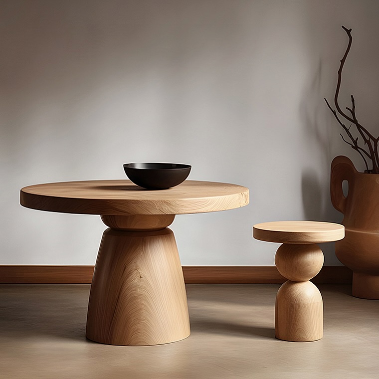 Modern wooden furniture set with rounded forms