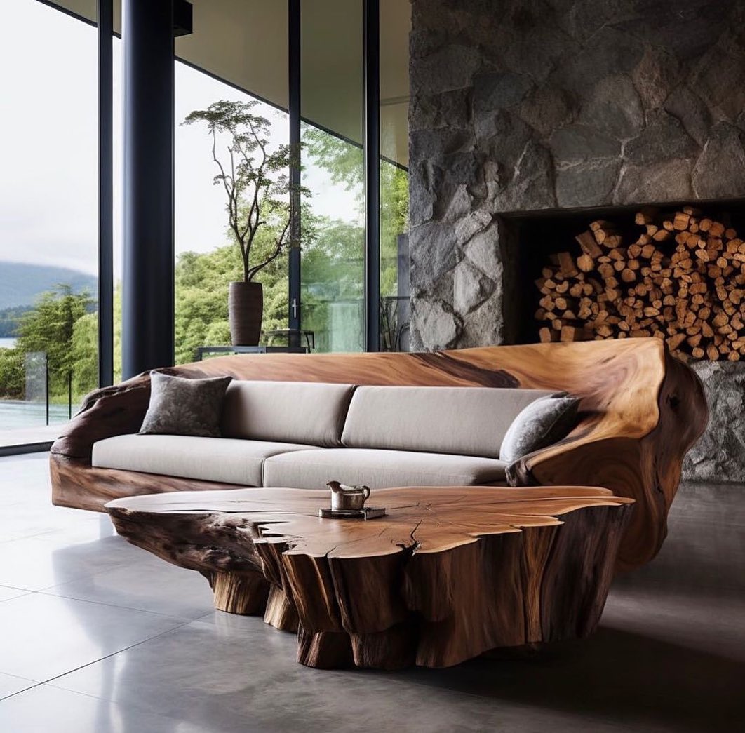 A unique and artfully crafted wooden sofa