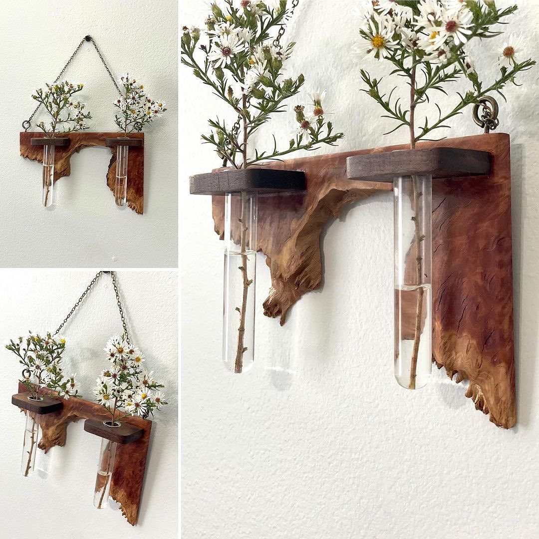 Unique Wooden Wall Vase Display