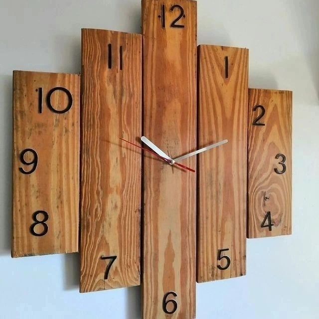 A uniquely crafted wooden wall clock