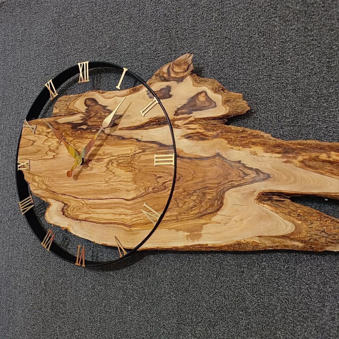 Unique wooden clock with a glass overlay