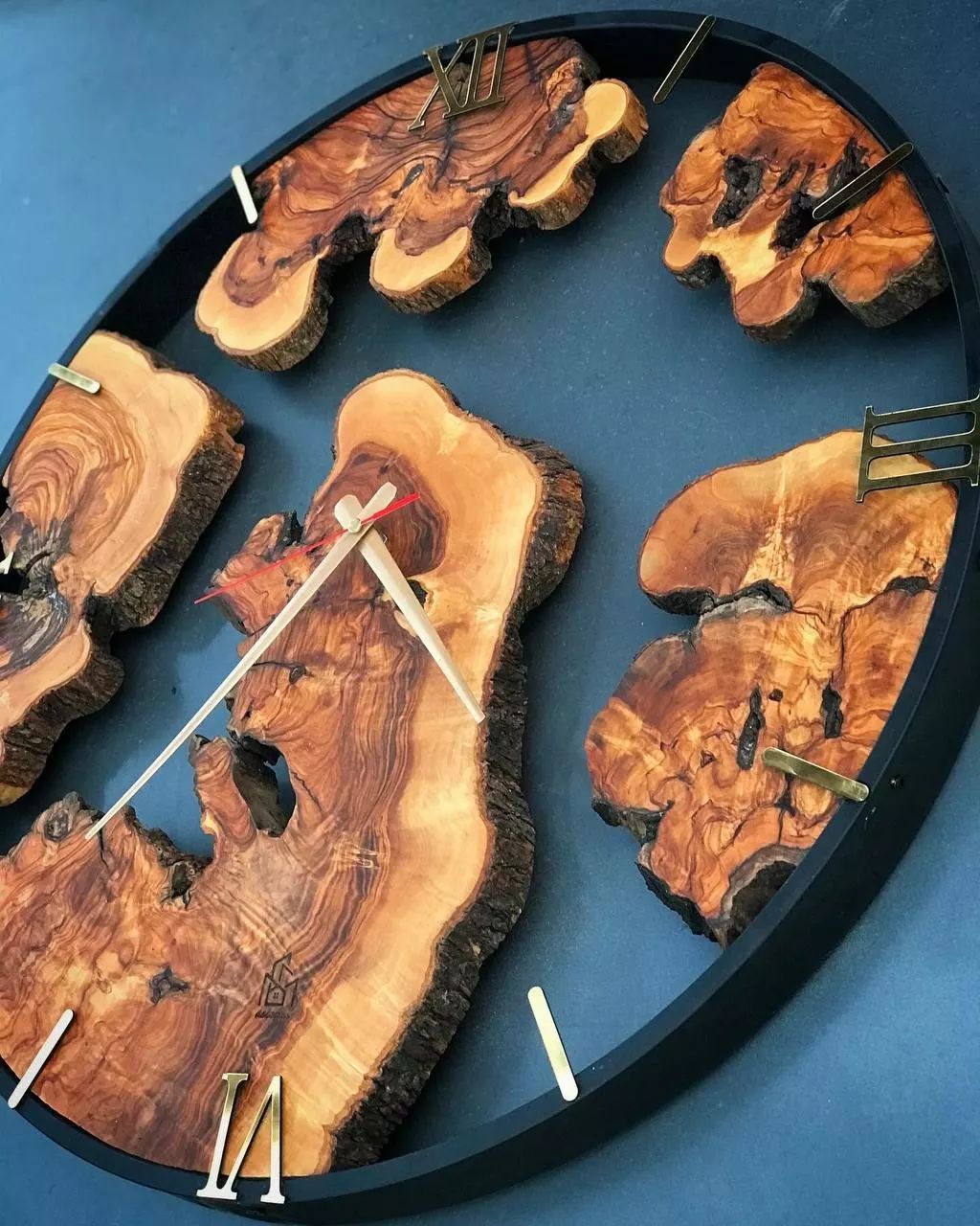 Artistic Wall Clock with Wood Inlay