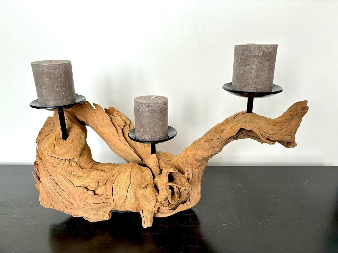 Unique Driftwood and Candle Holder Display