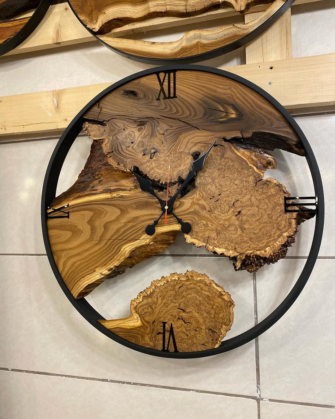 Unique wooden and metal wall clock