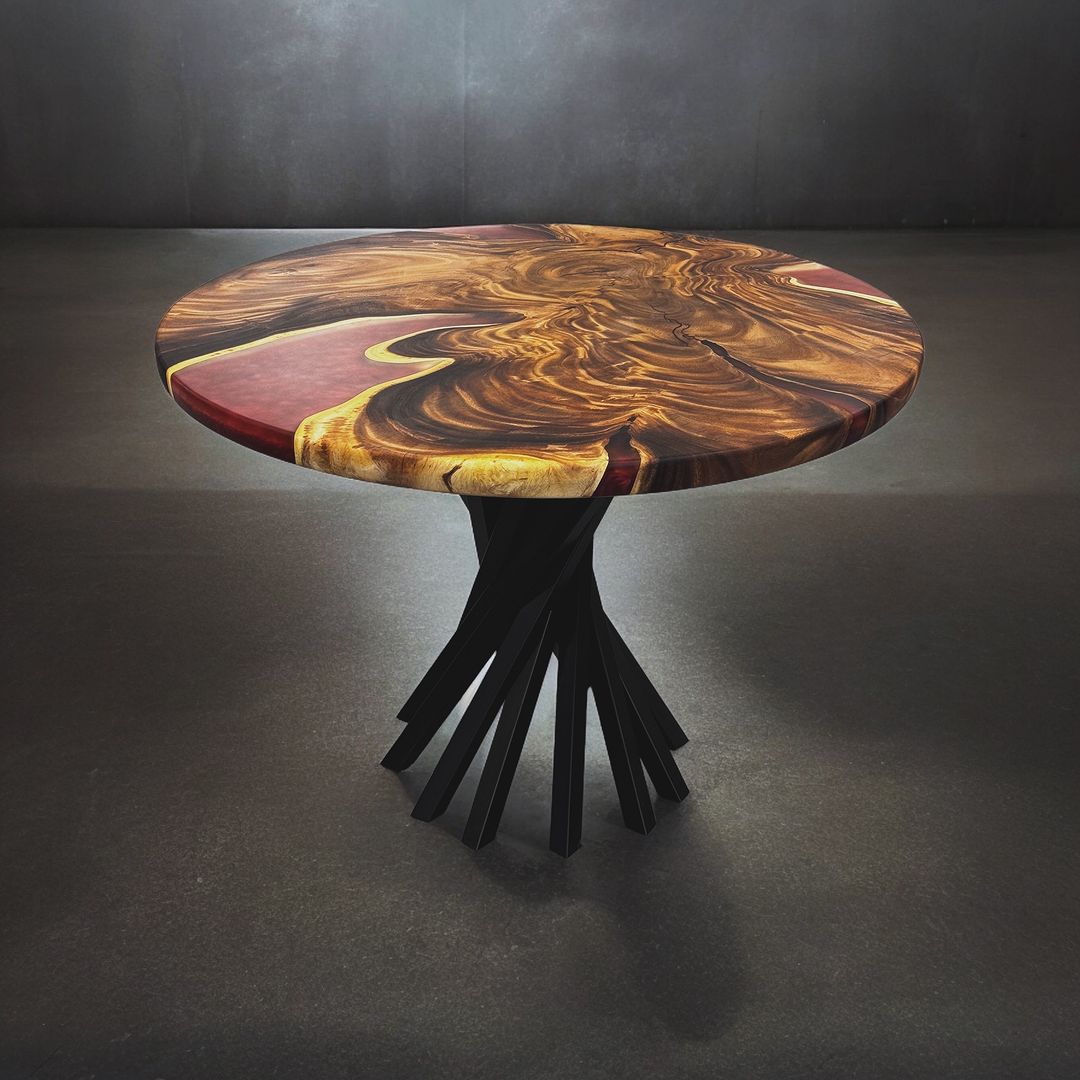 A beautifully designed table combining natural wood and resin