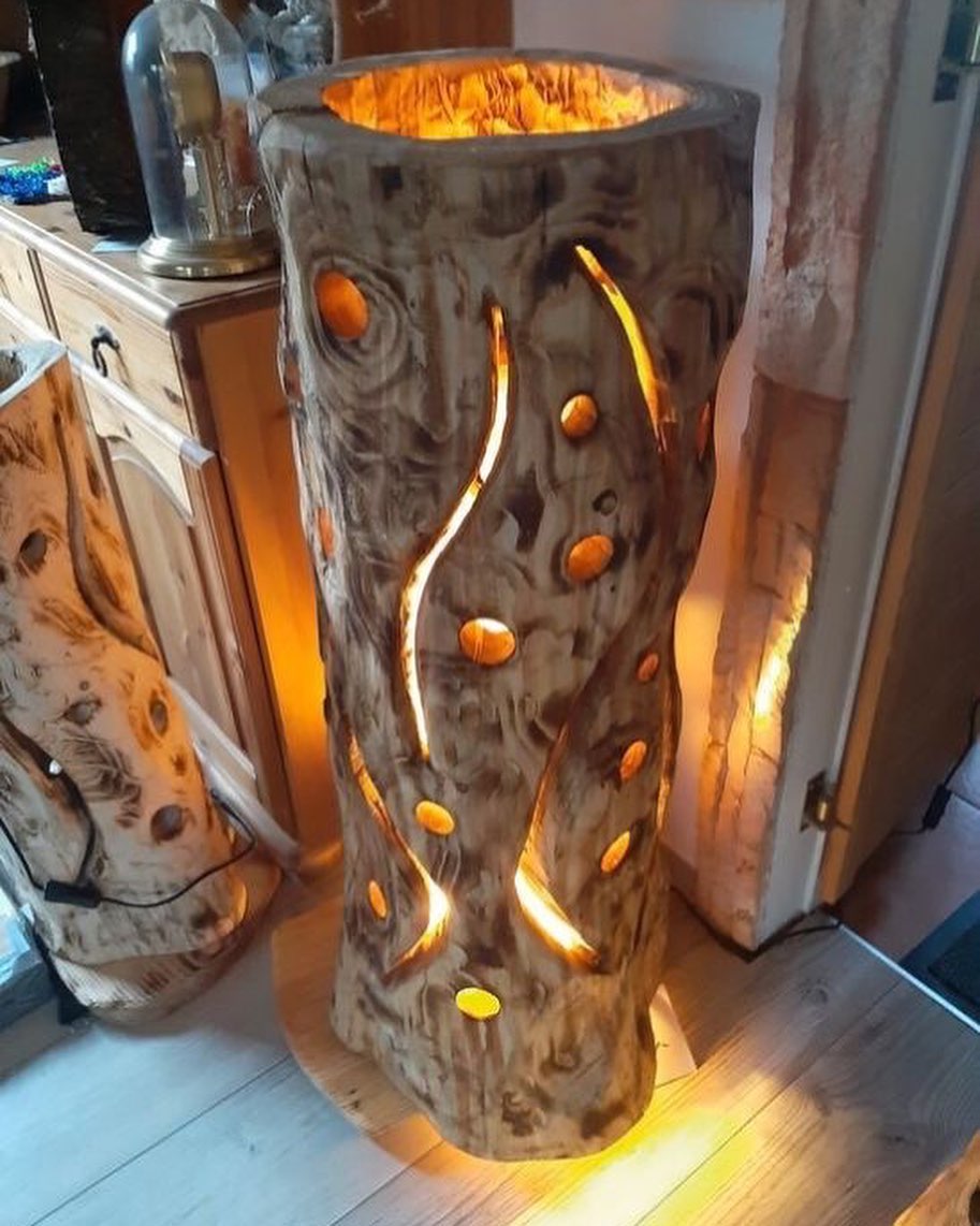 Artistic Wooden Lamp Illuminating the Room