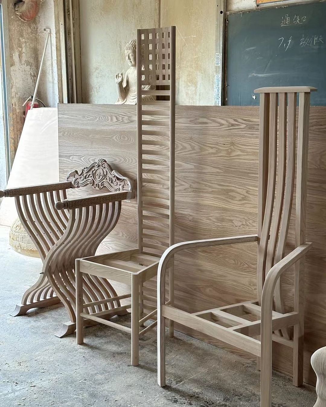 A collection of unique wooden furniture pieces