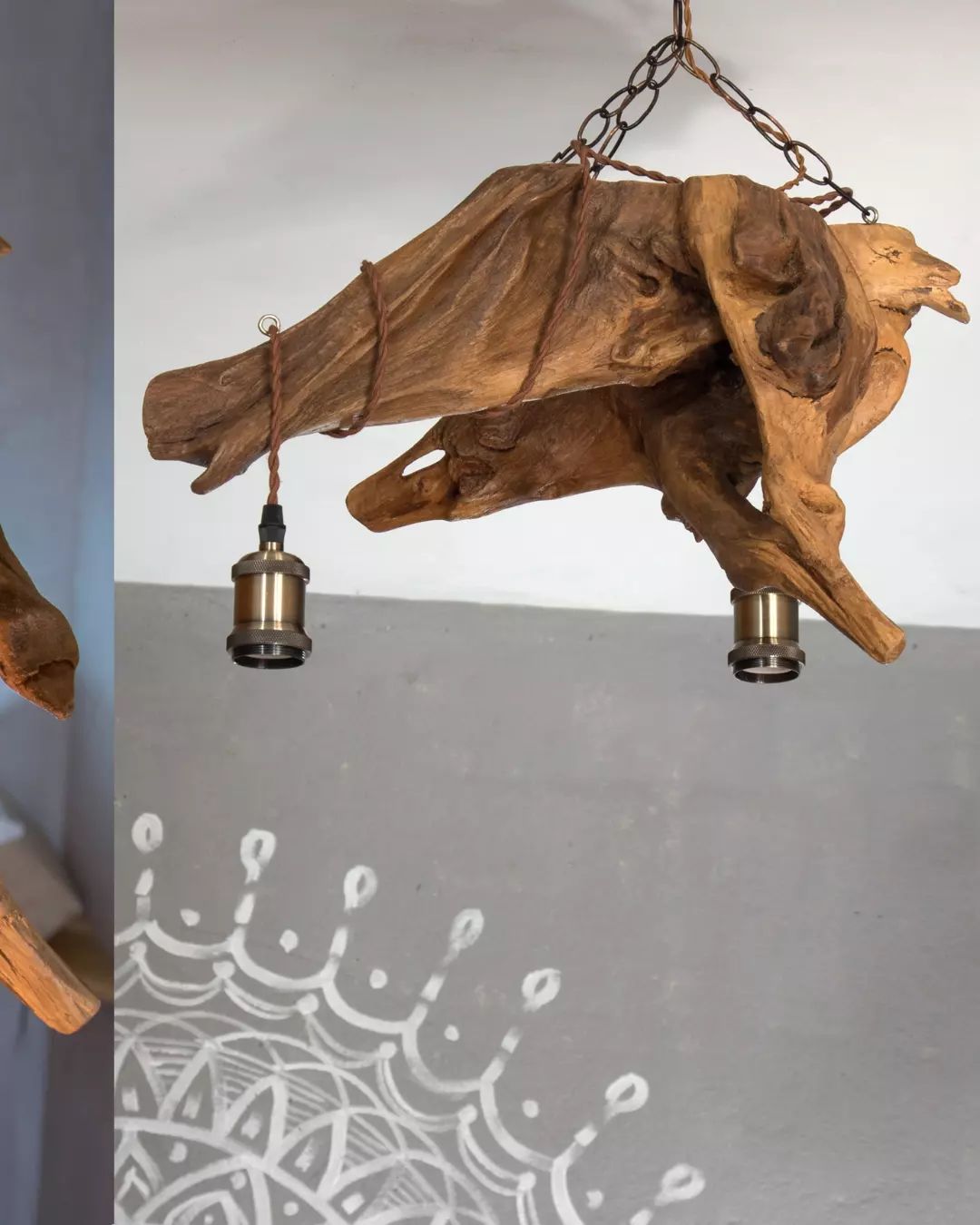 A uniquely crafted wooden pendant light