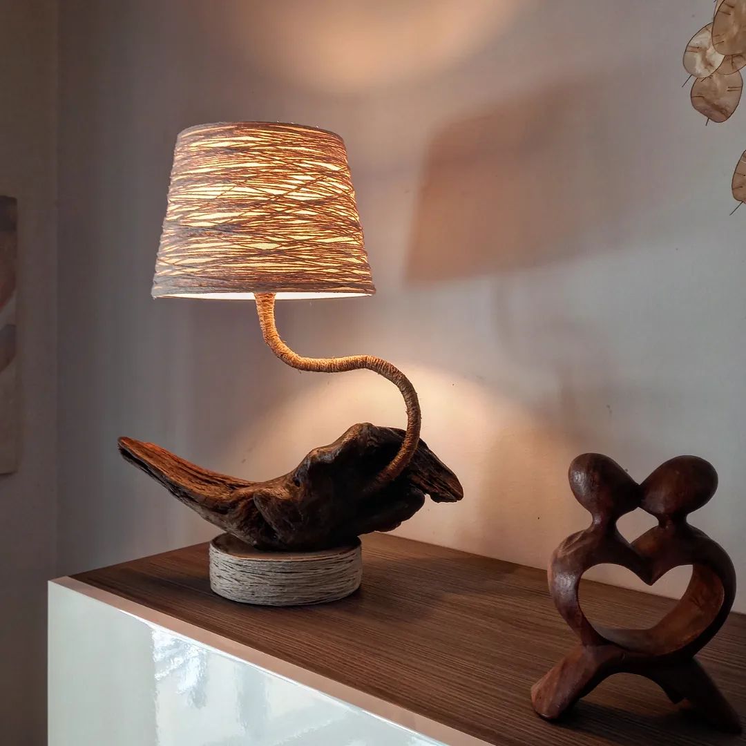 Artistic wooden lamp with organic design