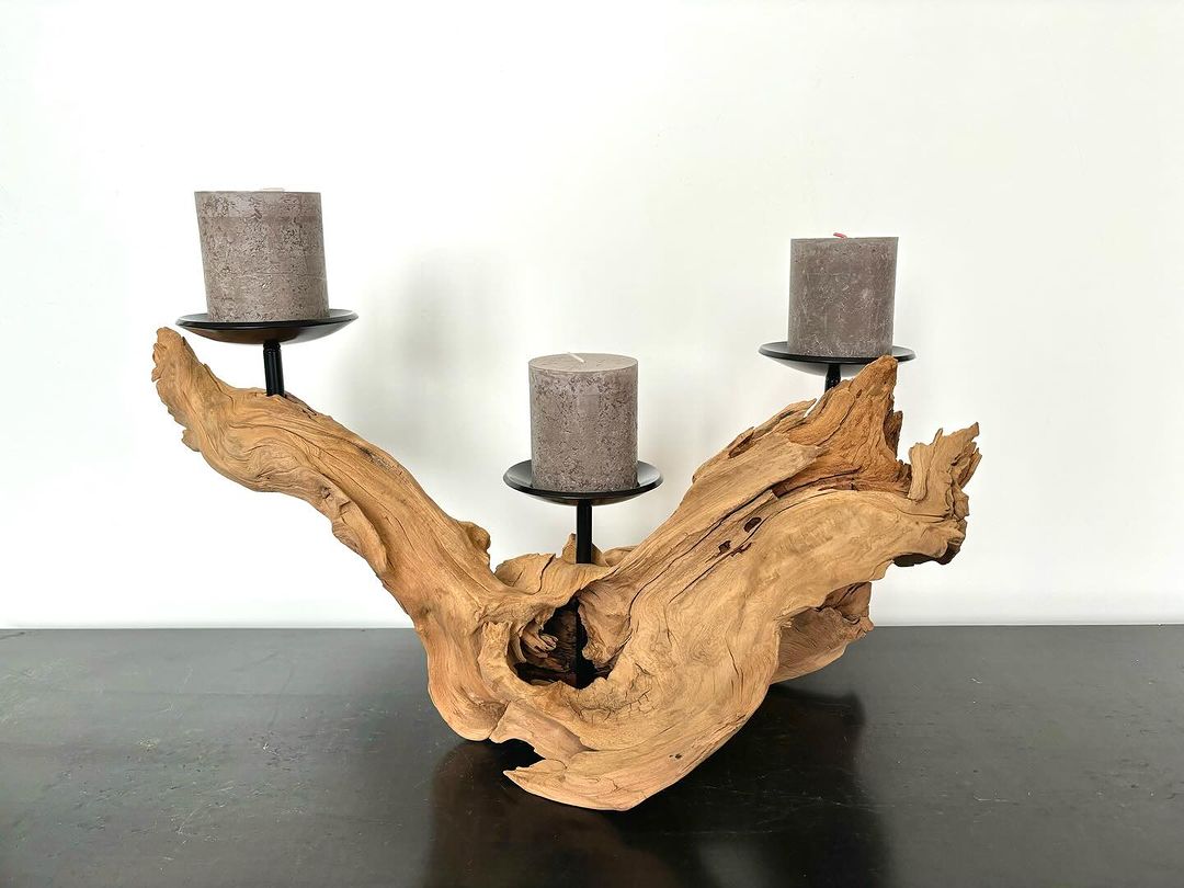 A sculptural candle holder blending rustic charm and modern design