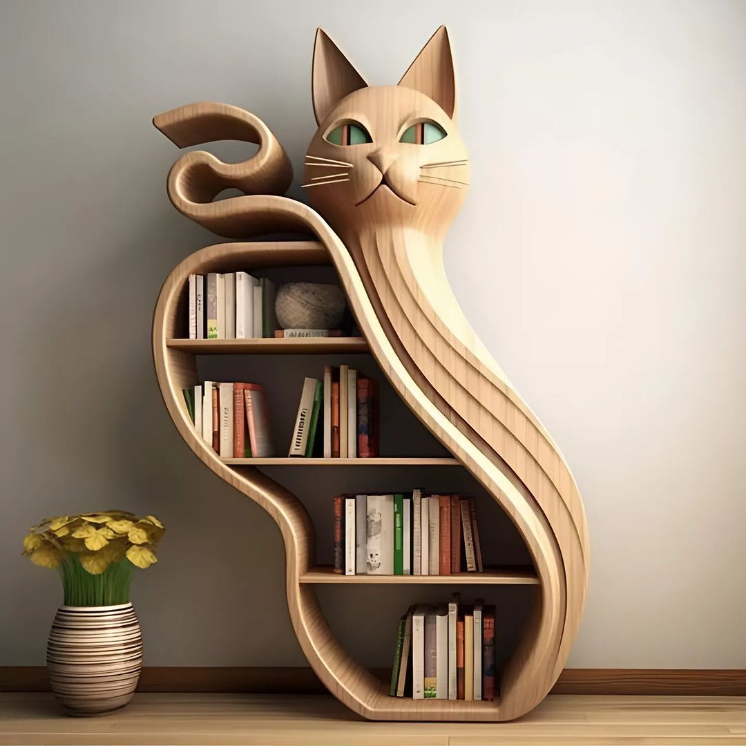 A uniquely designed cat-shaped bookshelf