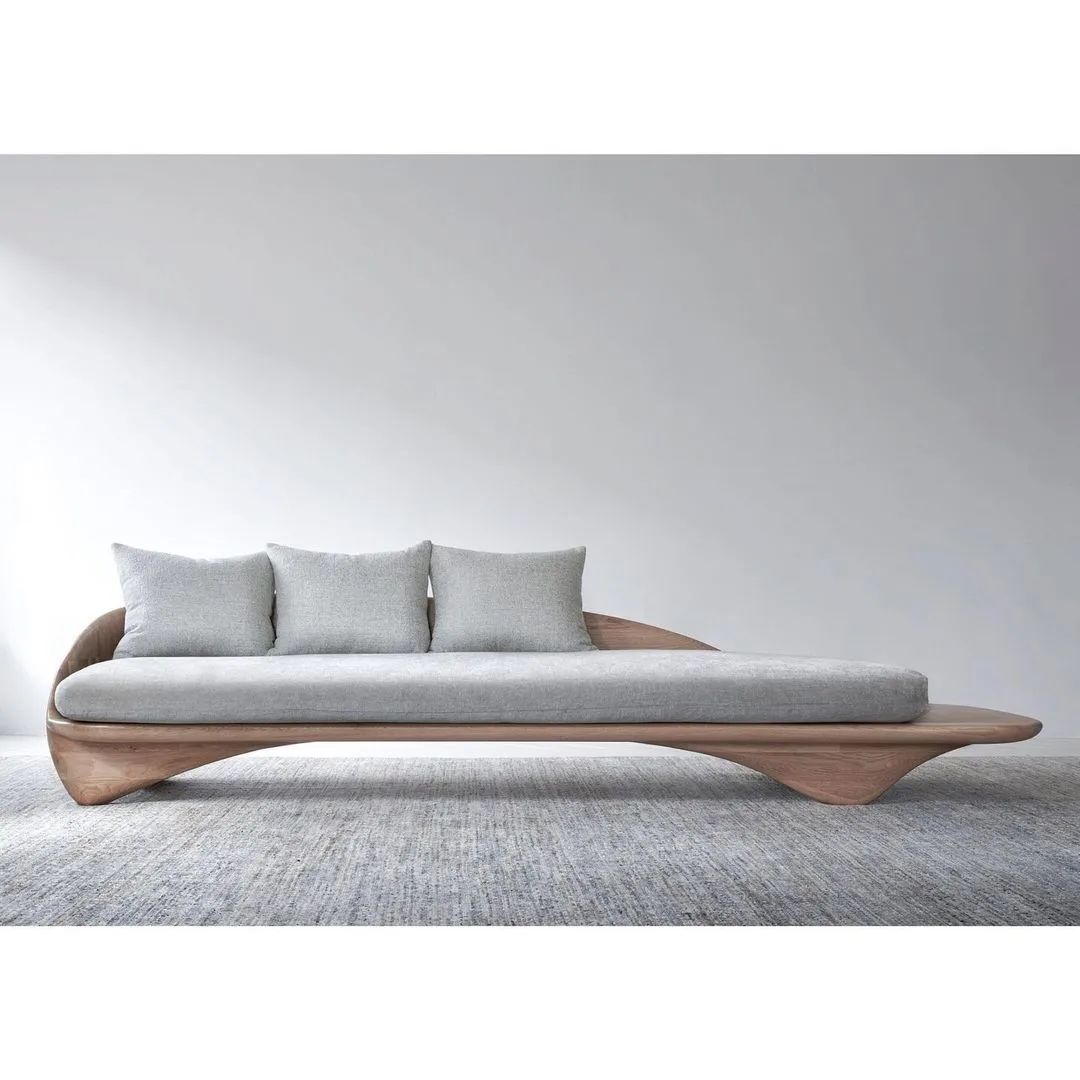 Contemporary wood and fabric sofa