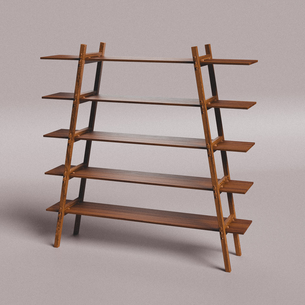 A stylish wooden bookshelf with staggered supports