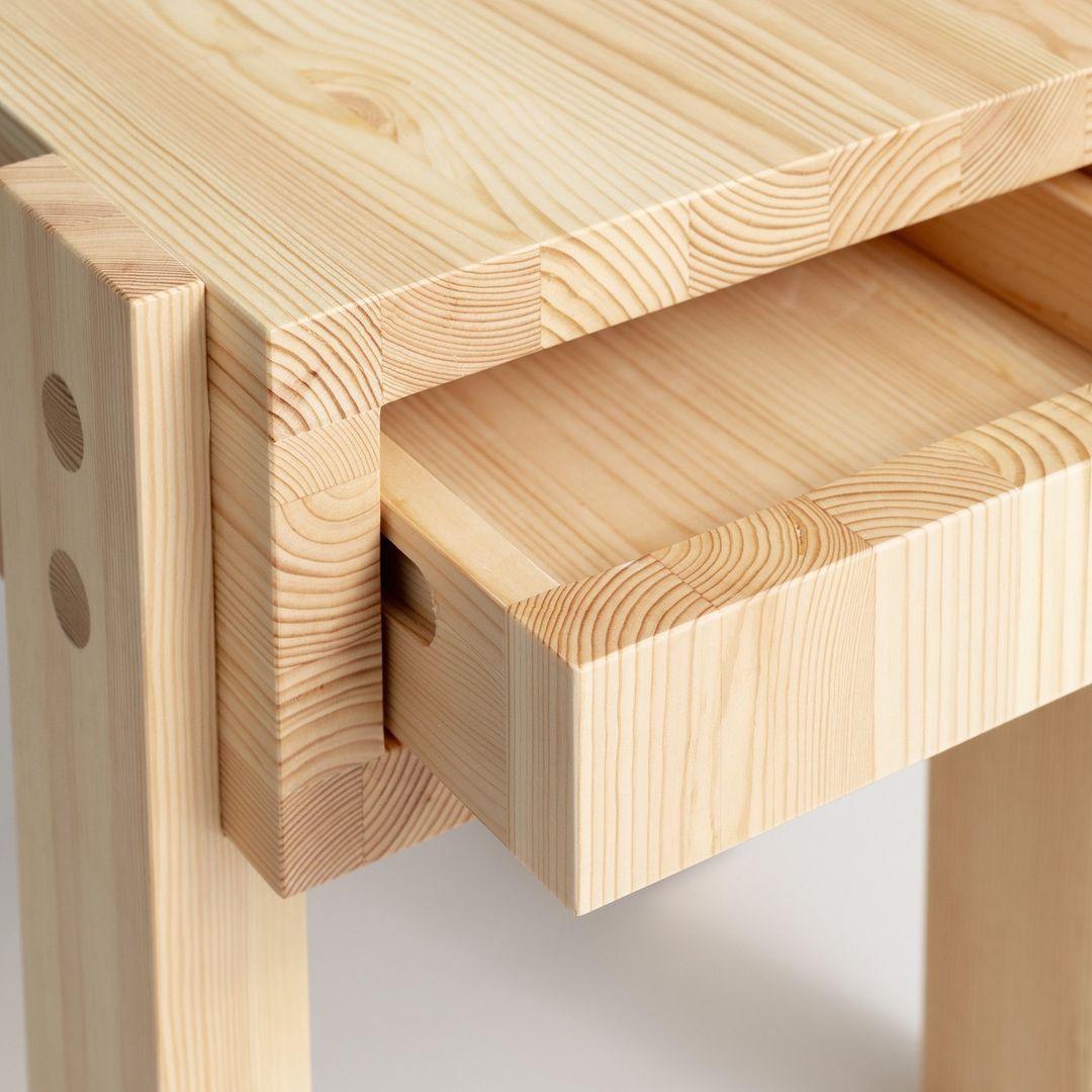 Close-up of a well-crafted wooden furniture joint