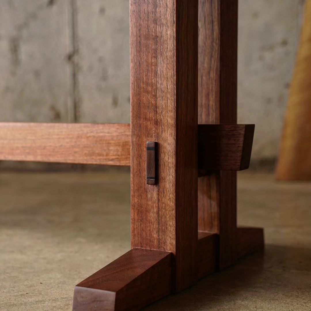 Close-up view of wooden table joinery