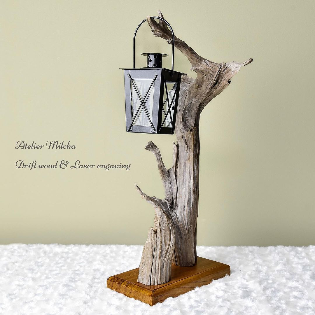 Driftwood Lamp with Laser Engraving