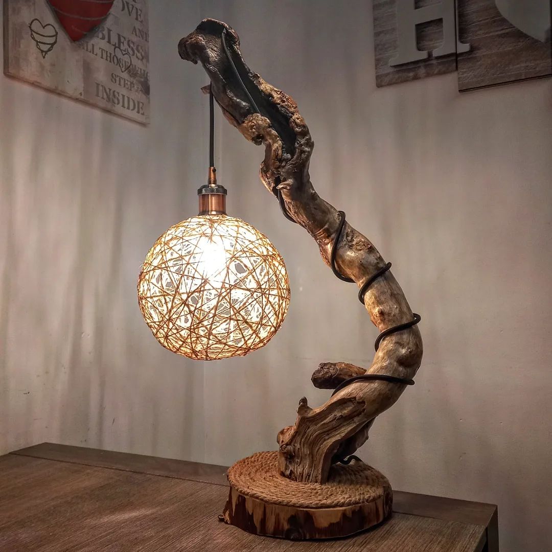 Unique Driftwood and String Light Lamp