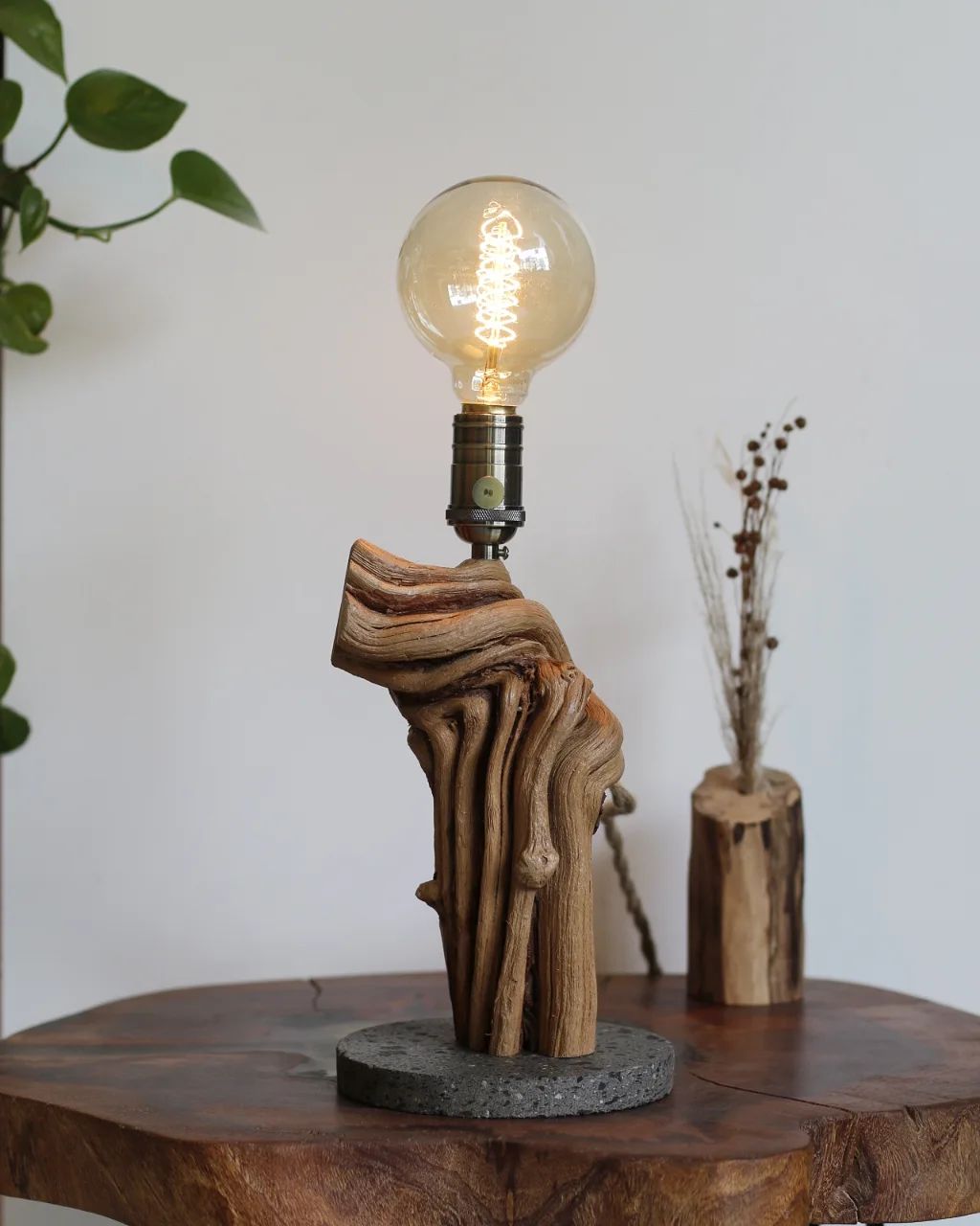 Unique Driftwood and Concrete Table Lamp