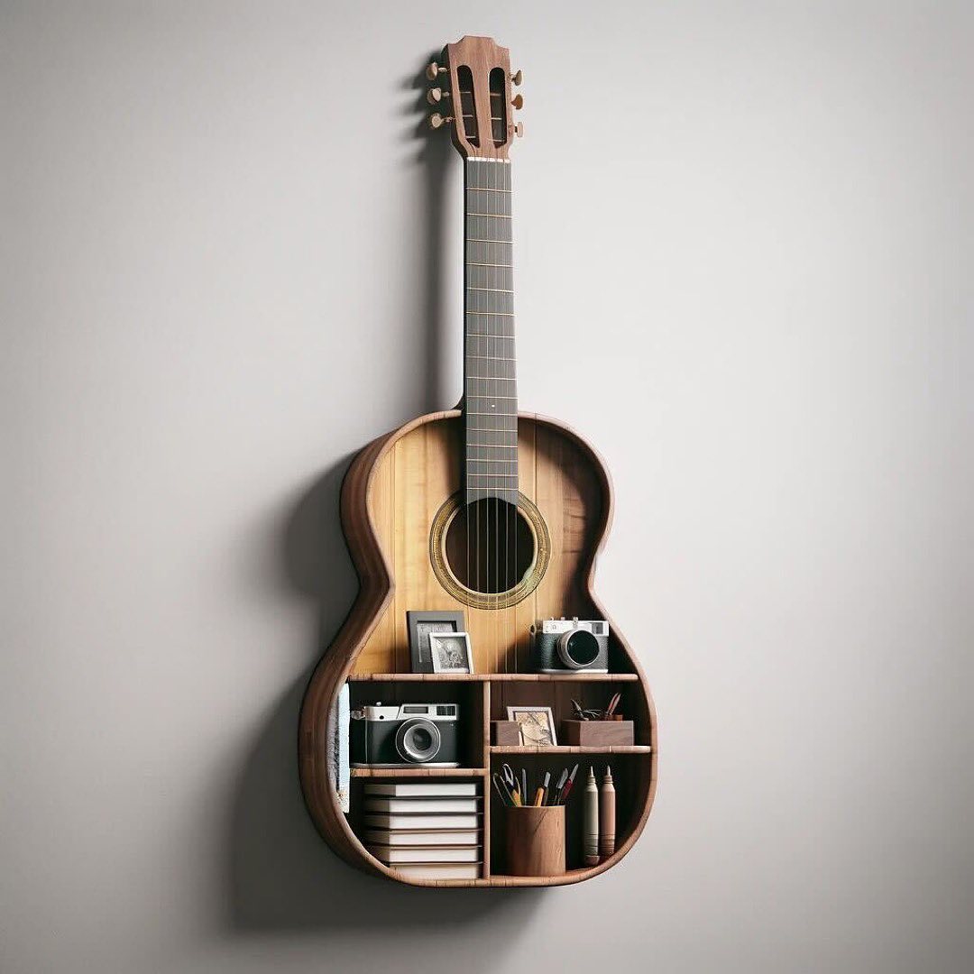 Guitar Shelf with Vintage Accessories