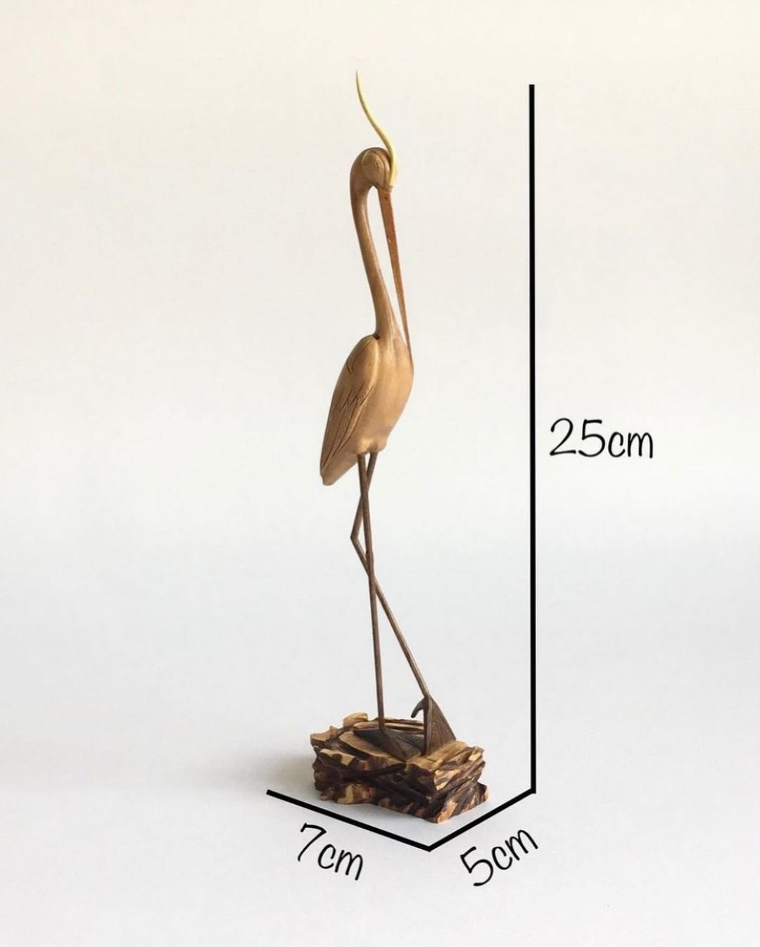 Handcrafted Wooden Heron Sculpture