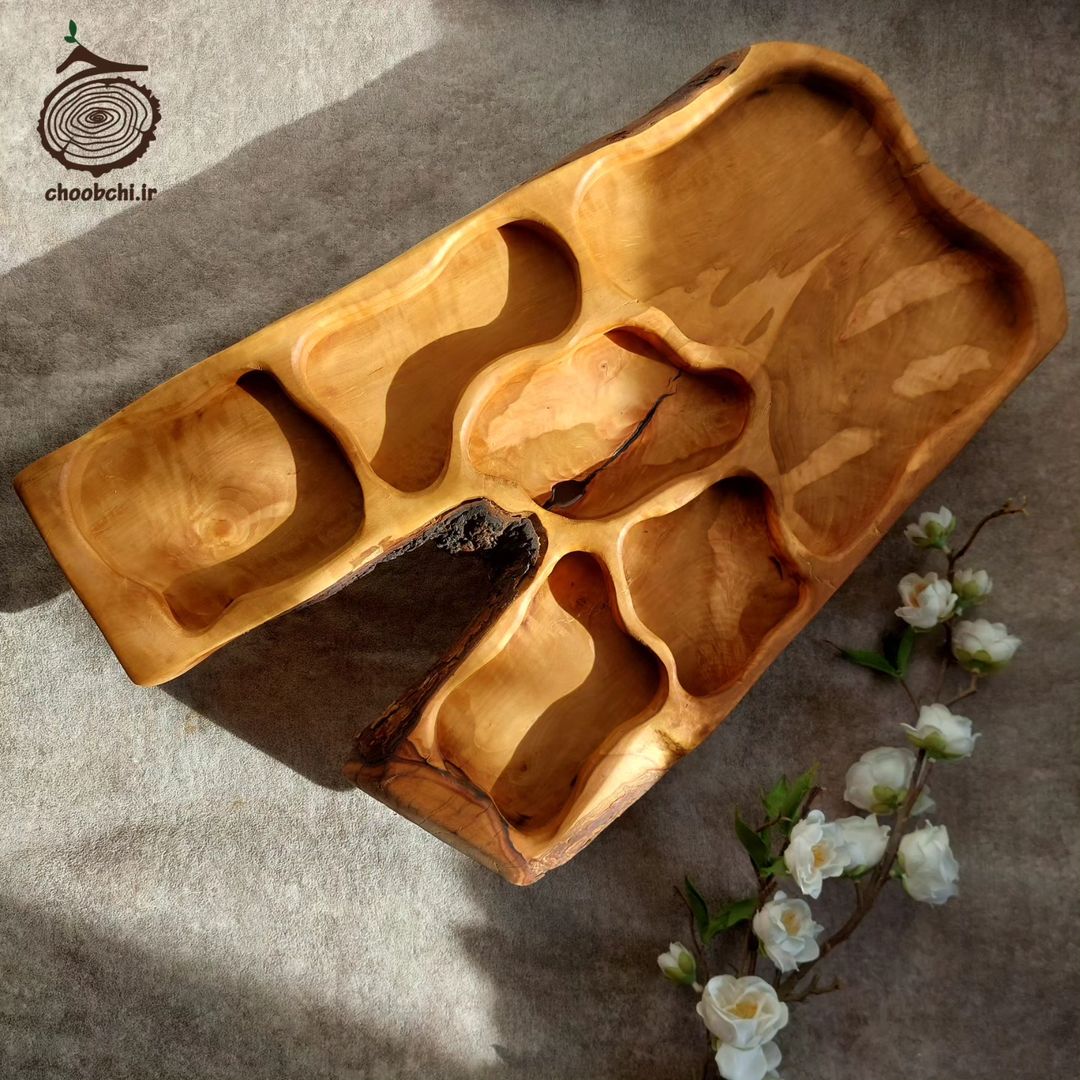 Handcrafted wooden serving tray with natural patterns