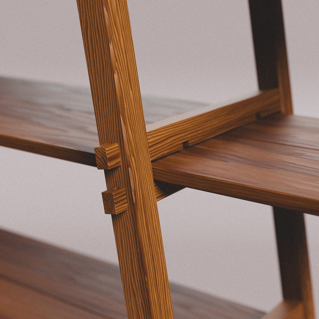 Close-up of a wooden shelf with expertly crafted joints