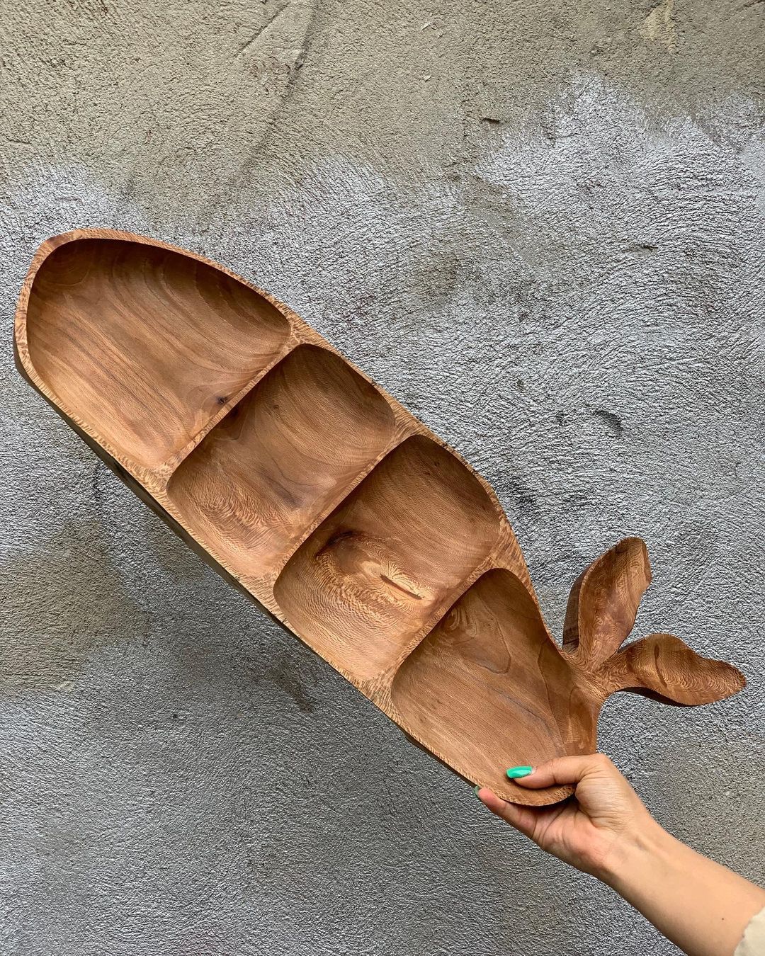 Handcrafted wooden whale-shaped bowl