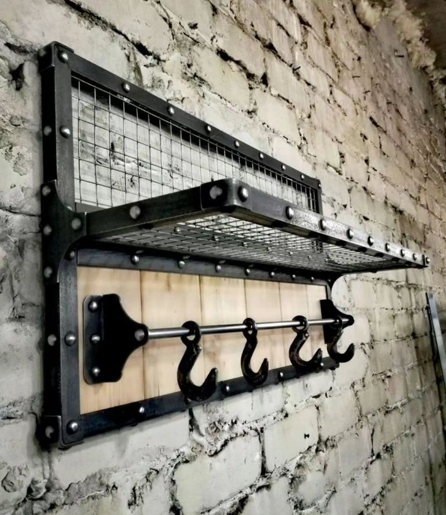 Industrial-style wall-mounted rack