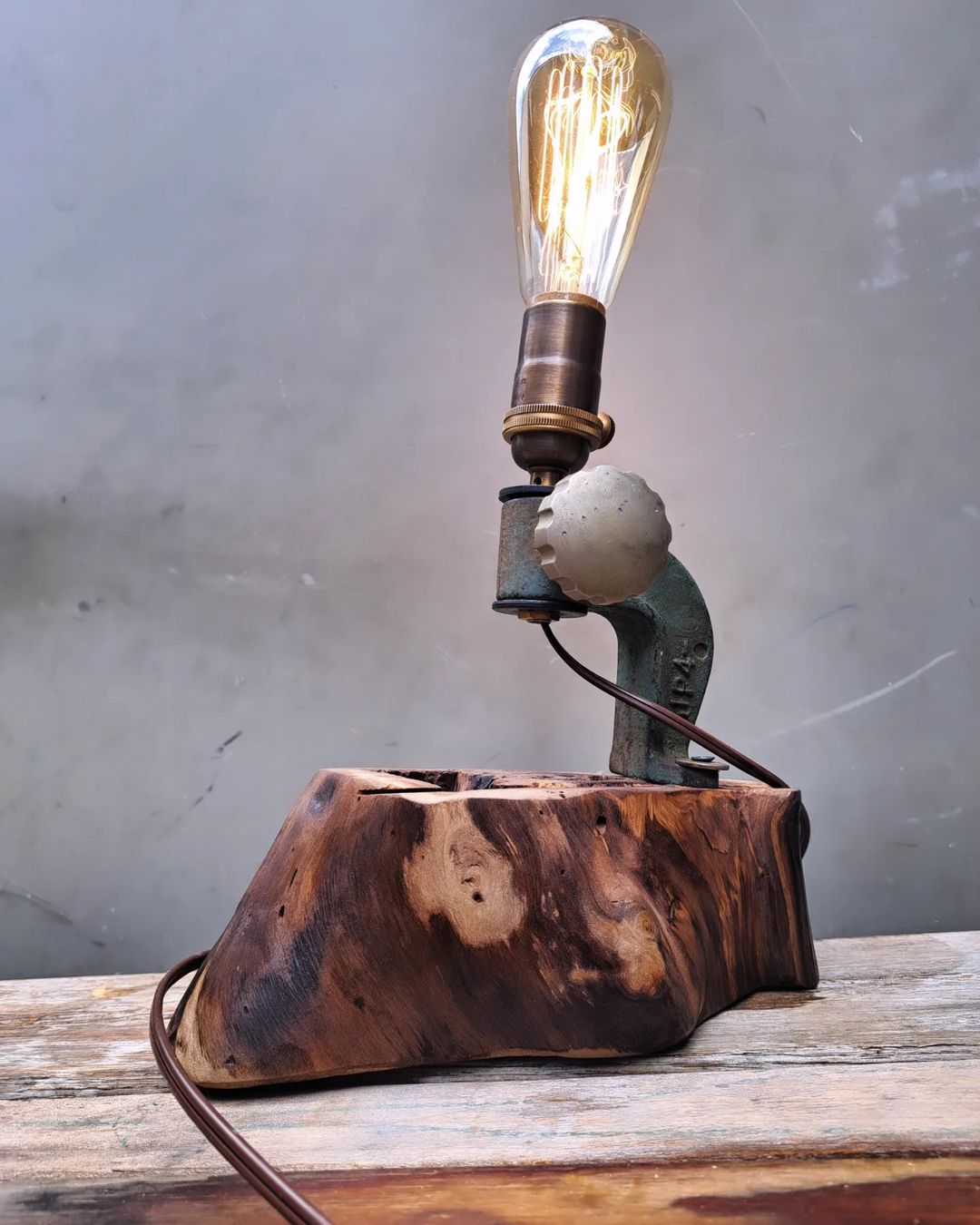 A unique lamp made from a combination of materials