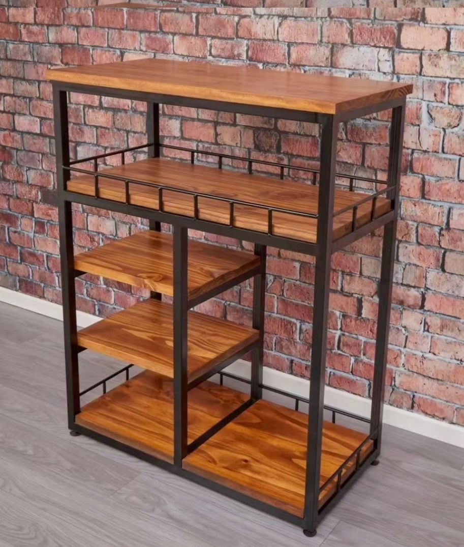 Industrial Style Wooden and Metal Baker's Rack