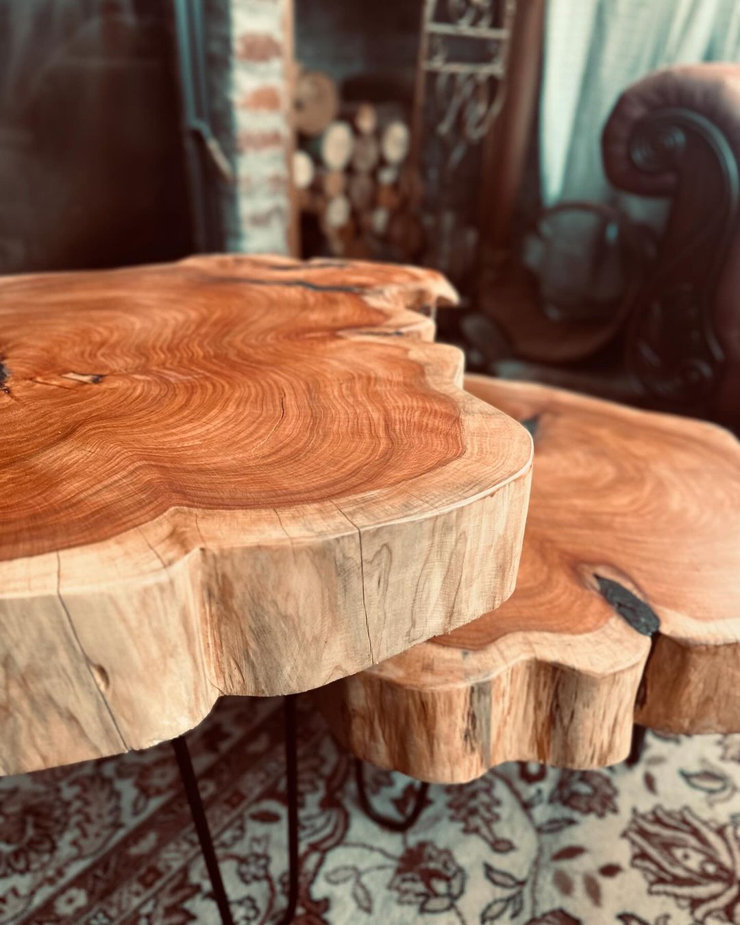 Live edge wood tables with metal legs