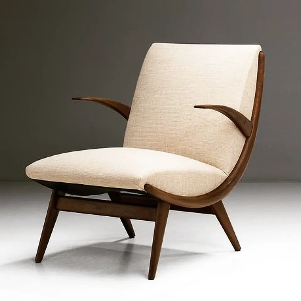 Mid-century modern armchair with sculptural wooden arms