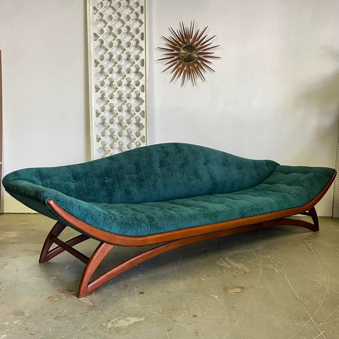 Mid-century modern teal sofa