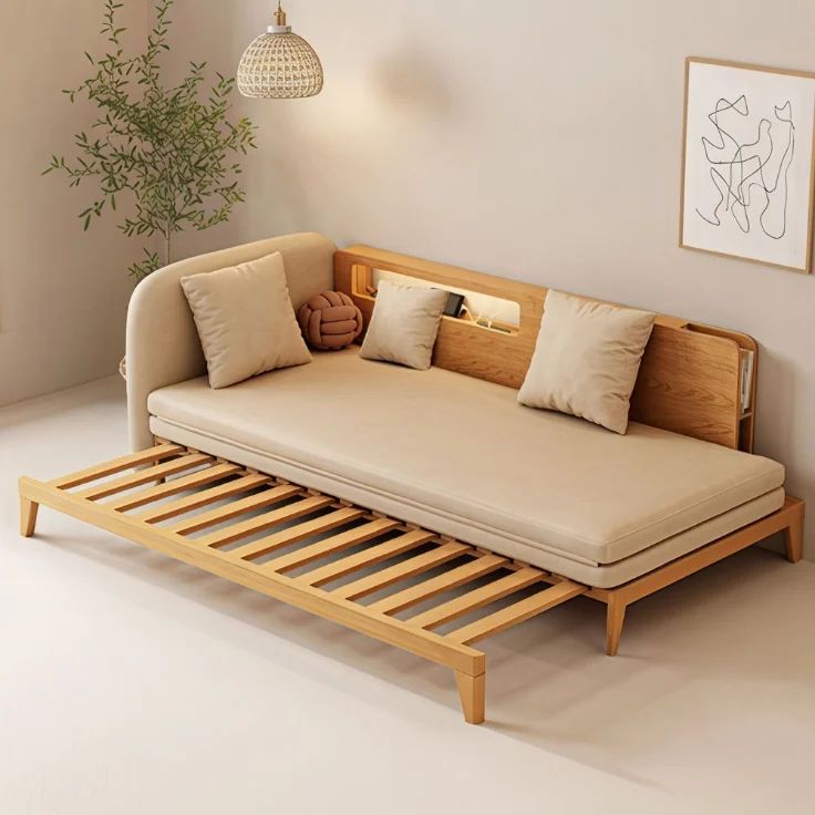 A modern and minimalist daybed with plush cushions