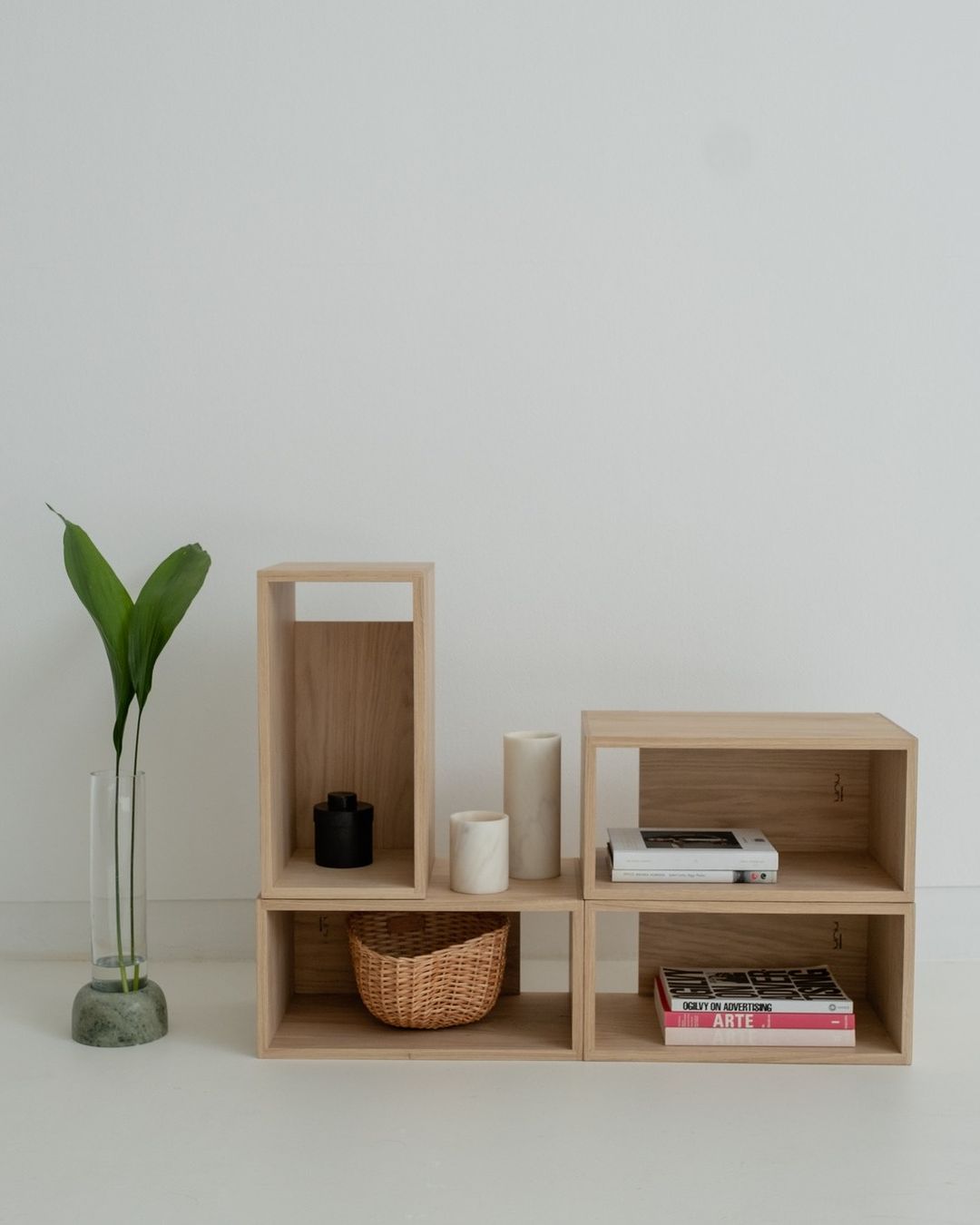 Minimalistic wooden shelf with a modern decor