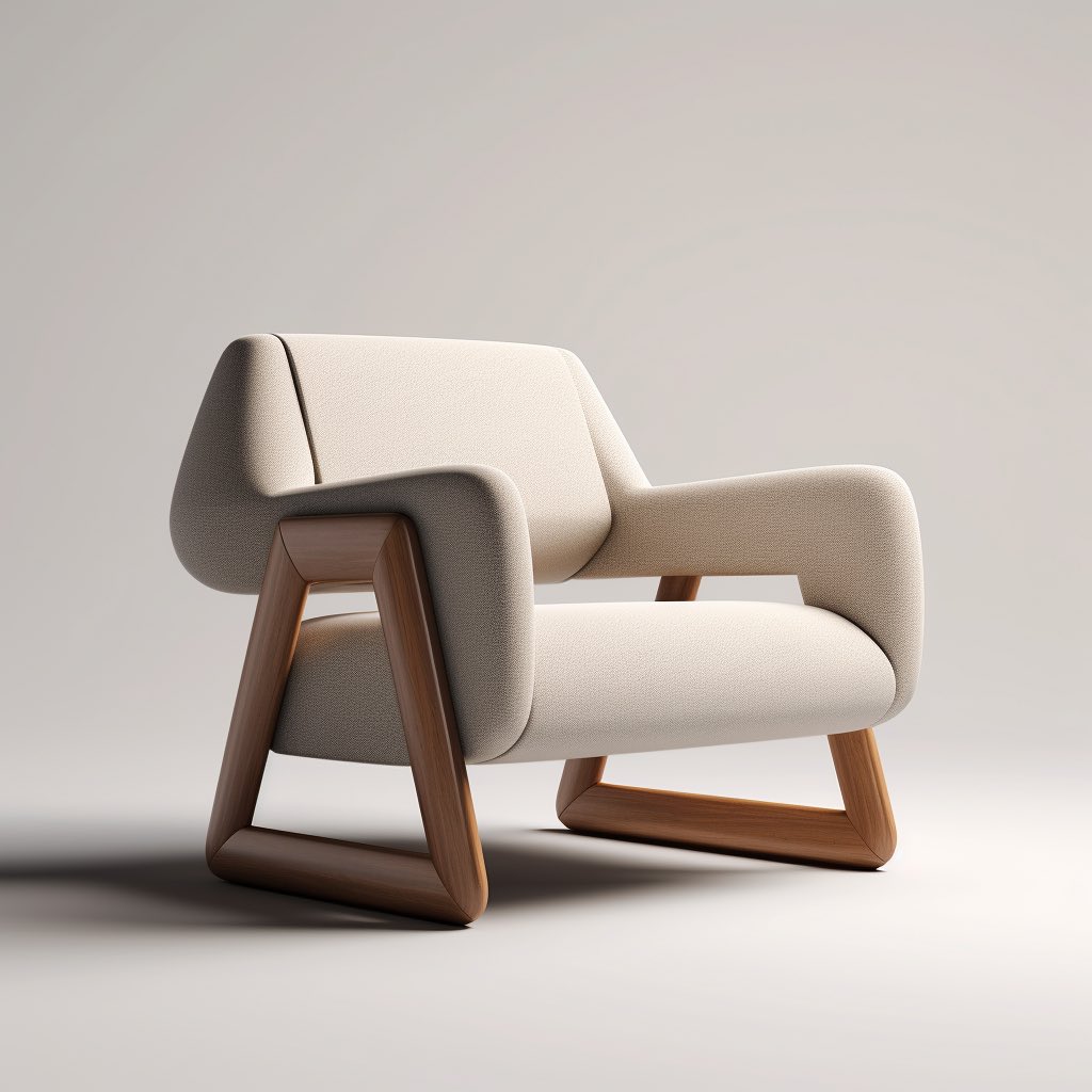 A modern armchair with sleek wooden accents