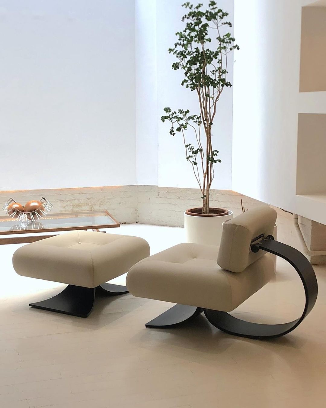 A contemporary chair and ottoman set design showcasing modern aesthetics and curvature