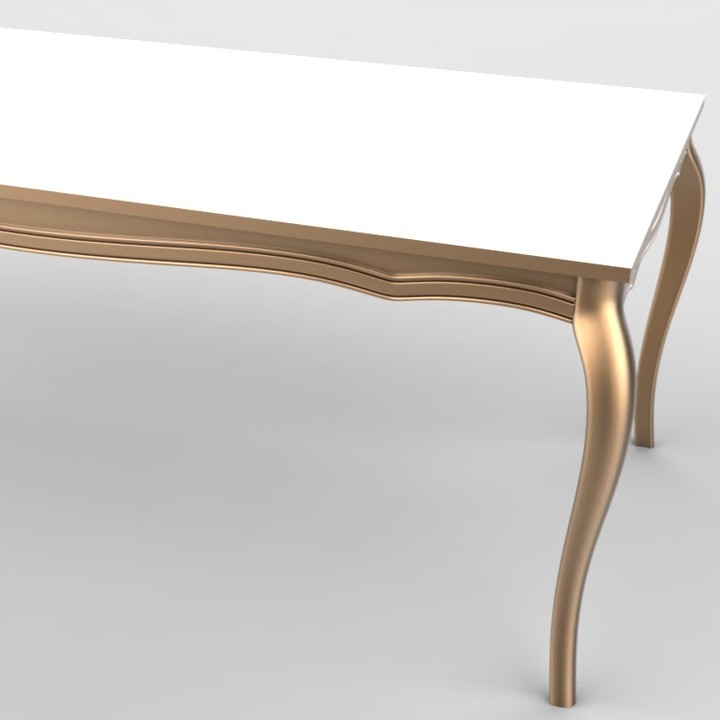 A sleek-designed modern table with golden metal accents