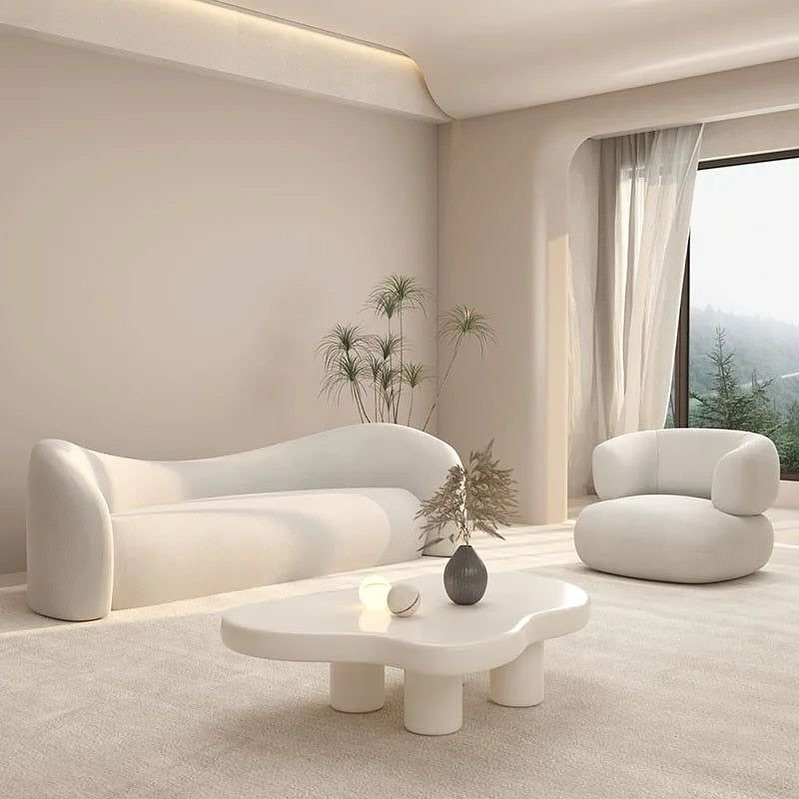 A modern and minimalist living room with nature view