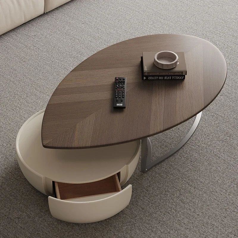 Modern multifunctional coffee table with rotating sections and hidden storage