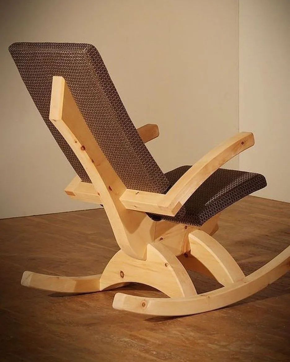 A uniquely designed rocking chair with an unconventional leaning structure