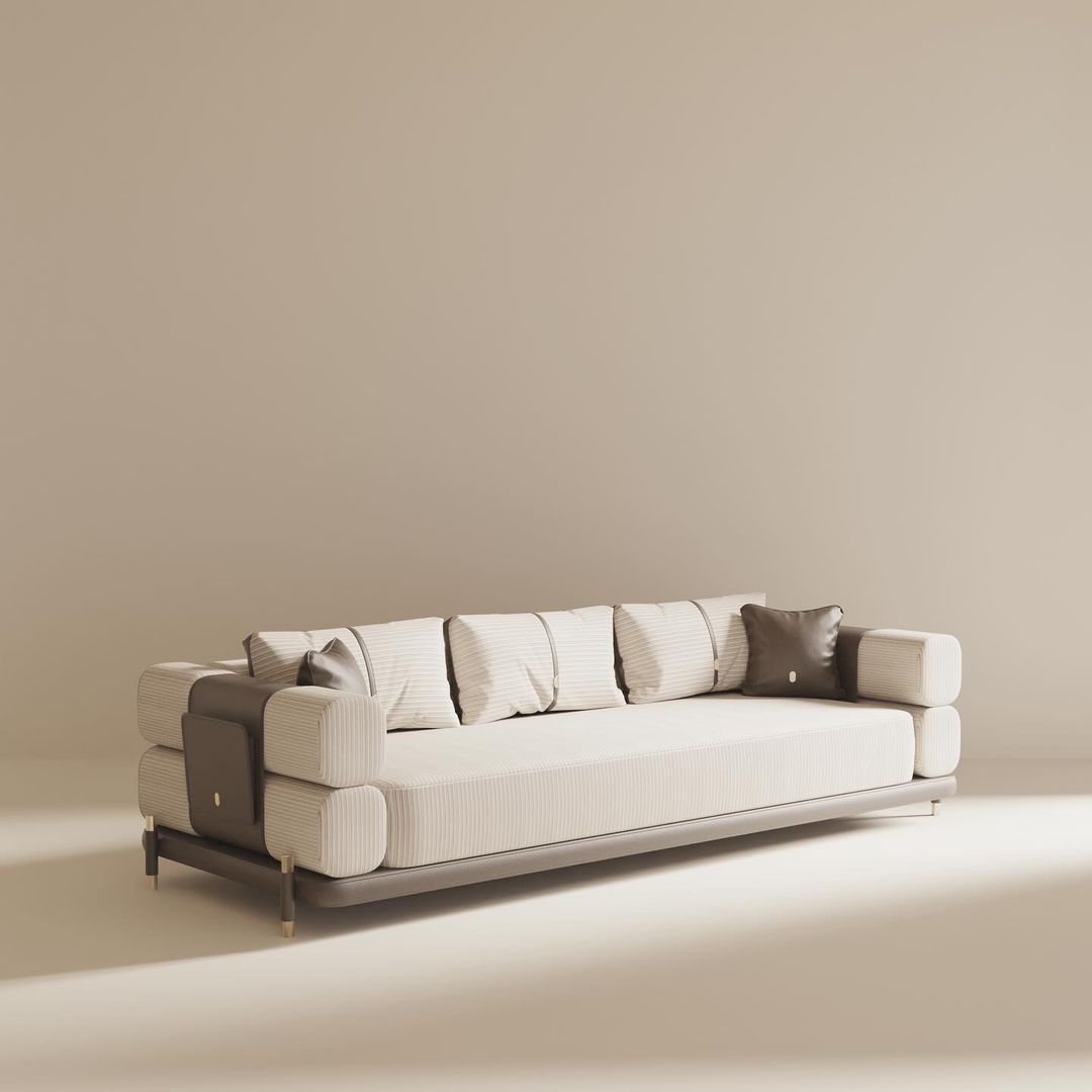 Modern designer sofa with striped cushions