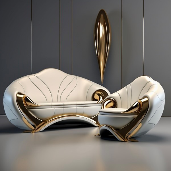 Modern and luxurious white and gold sofa set