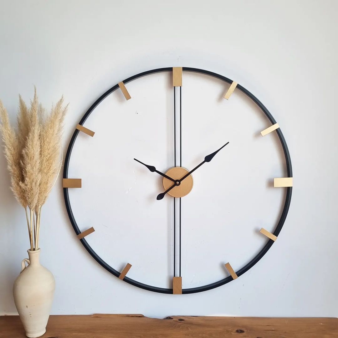 Modern wall clock with wooden accents