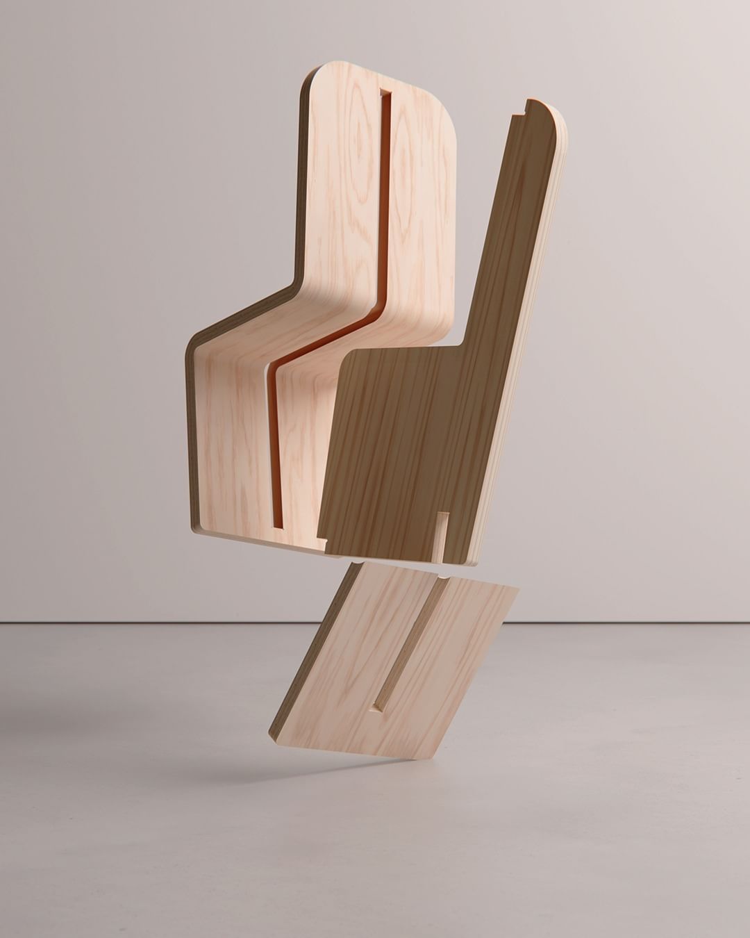 An innovative wooden chair design that seems to defy gravity