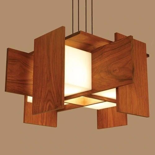 Modern wooden chandelier with an intriguing geometric design