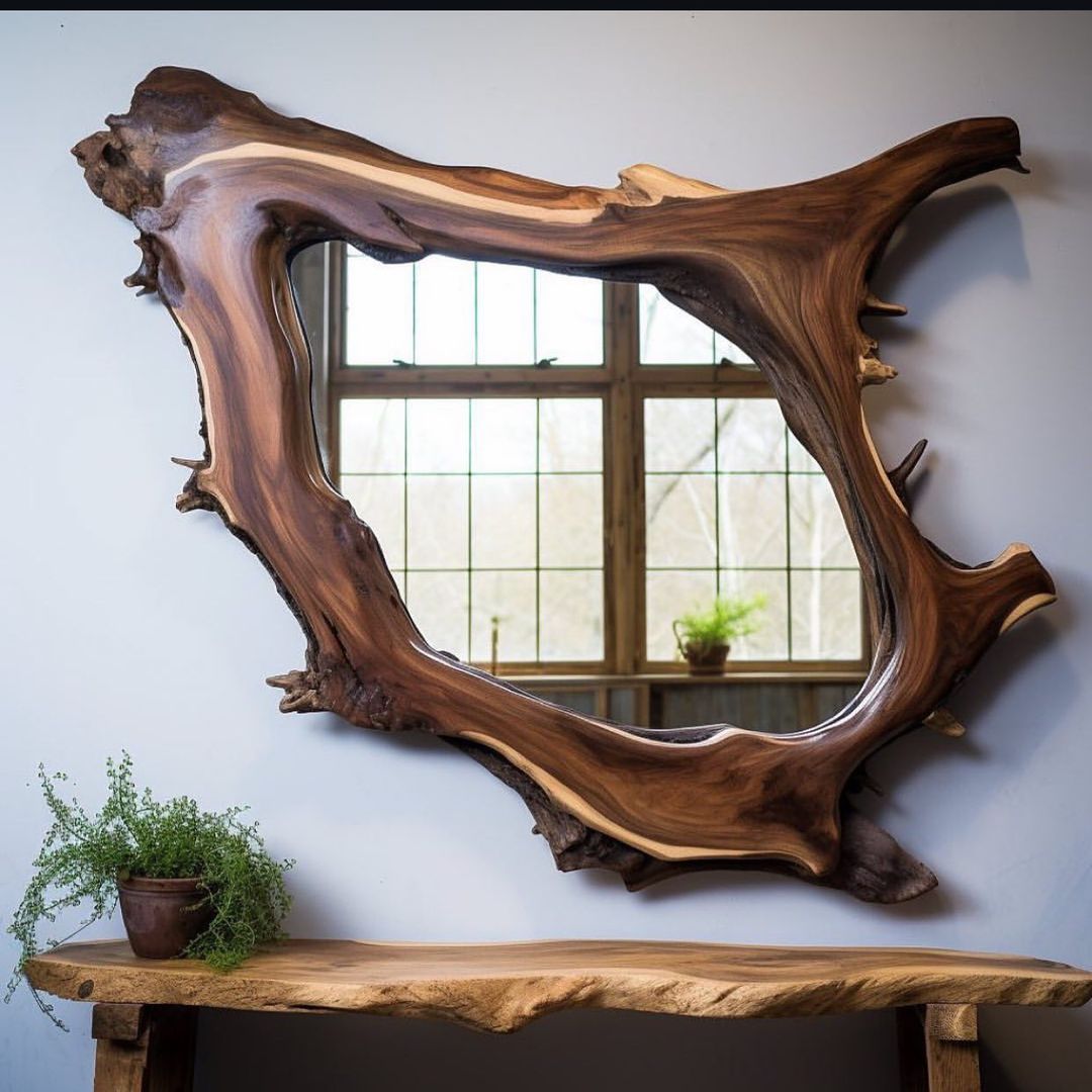 A uniquely shaped piece of wood mounted as artistic wall decor